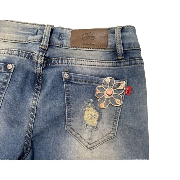 Fairy flowerJeans, BOHO, jewels, lace cream roses, rose gold gems, 28 X 33 c-6 - Picture 10 of 16